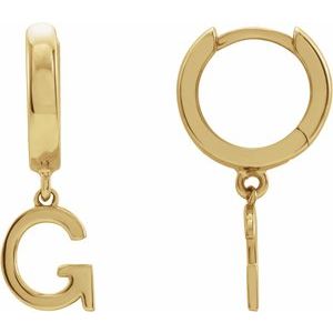 18K Yellow Gold Initial G Hinged Huggie Earring