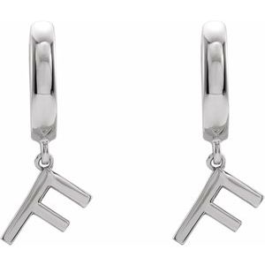Platinum Initial F Hinged Huggie Earring