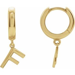 18K Yellow Gold Initial F Hinged Huggie Earring