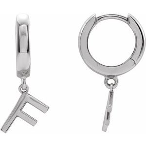 18K White Gold Initial F Hinged Huggie Earring