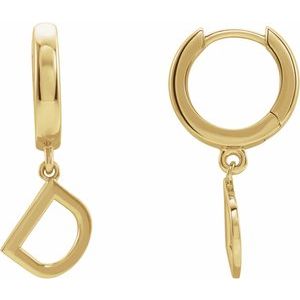 14K Yellow Gold Initial D Hinged Huggie Earring