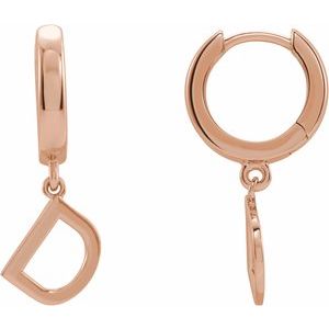 14K Rose Gold Initial D Hinged Huggie Earring