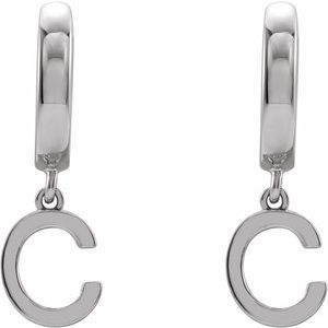 14K White Gold Initial C Hinged Huggie Earring