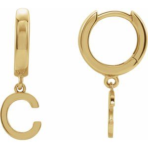 18K Yellow Gold Initial C Hinged Huggie Earring