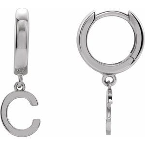 18K White Gold Initial C Hinged Huggie Earring