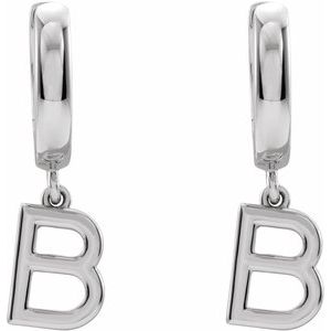 14K White Gold Initial B Hinged Huggie Earring