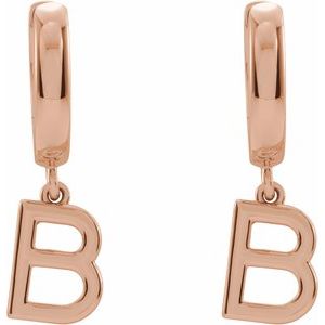 14K Rose Gold Initial B Hinged Huggie Earring