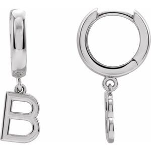Platinum Initial B Hinged Huggie Earring