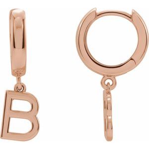 14K Rose Gold Initial B Hinged Huggie Earring