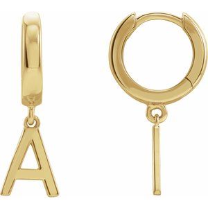 18K Yellow Gold Initial A Hinged Huggie Earring