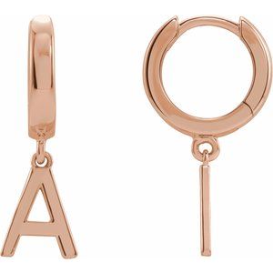 14K Rose Gold Initial A Hinged Huggie Earring