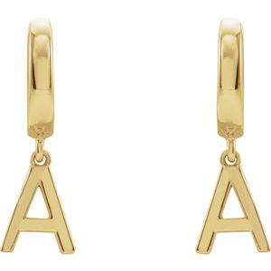 14K Yellow Gold Initial A Hinged Huggie Earring