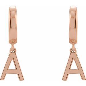 14K Rose Gold Initial A Hinged Huggie Earring
