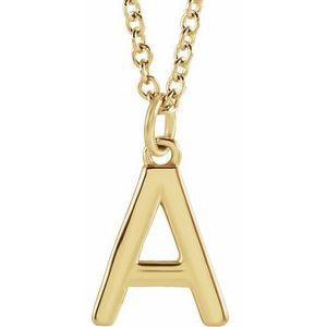 14K Yellow Gold Initial A Dangle 18" Necklace