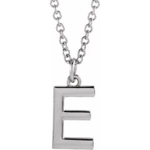14K White Gold Initial E Dangle 16" Necklace