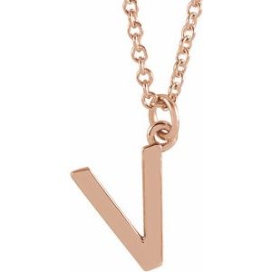 14K Rose Gold Initial V Dangle 18" Necklace