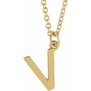 14K Yellow Gold Initial V Dangle 18" Necklace