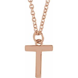 14K Rose Gold Initial T Dangle 16" Necklace