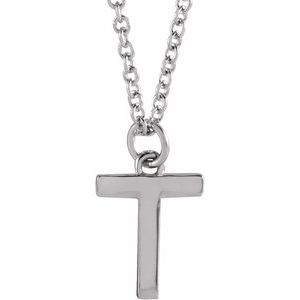 14K White Gold Initial T Dangle 18" Necklace