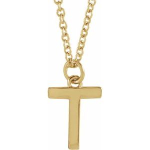 14K Yellow Gold Initial T Dangle 16" Necklace