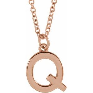 14K Rose Gold Initial Q Dangle 18" Necklace