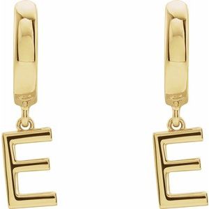 18K Yellow Gold Initial E Hinged Huggie Earring