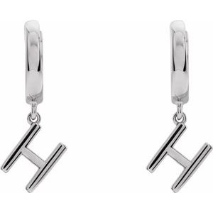 Sterling Silver Initial H Hinged Huggie Earring