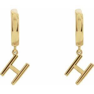 18K Yellow Gold Initial H Hinged Huggie Earring