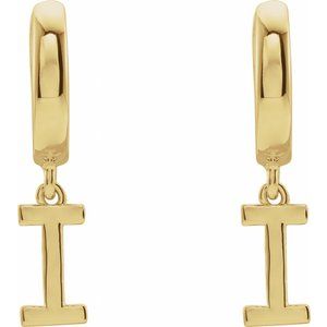 18K Yellow Gold Initial I Hinged Huggie Earring