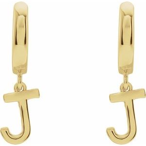 14K Yellow Gold Initial J Hinged Huggie Earring