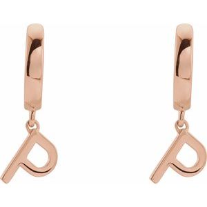 14K Rose Gold Initial P Hinged Huggie Earring