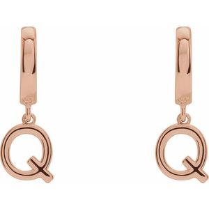 14K Rose Gold Initial Q Hinged Huggie Earring