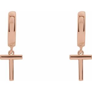 14K Rose Gold Initial T Hinged Huggie Earring