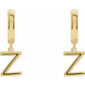 18K Yellow Gold Initial Z Hinged Huggie Earring