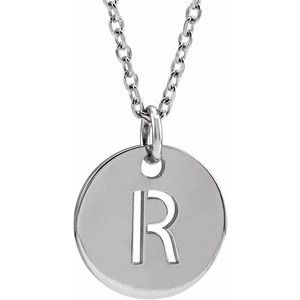 14K White Gold Initial R 16-18" Necklace