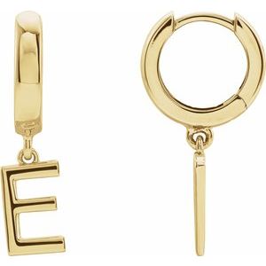 18K Yellow Gold Initial E Hinged Huggie Earring