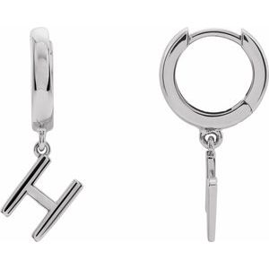 18K White Gold Initial H Hinged Huggie Earring
