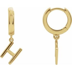 18K Yellow Gold Initial H Hinged Huggie Earring