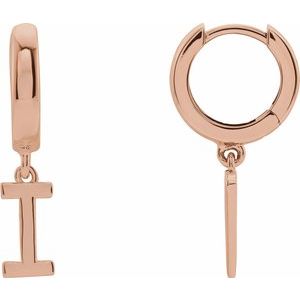 14K Rose Gold Initial I Hinged Huggie Earring