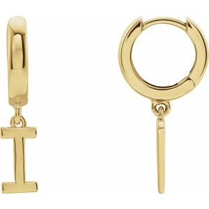 18K Yellow Gold Initial I Hinged Huggie Earring