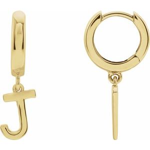 18K Yellow Gold Initial J Hinged Huggie Earring