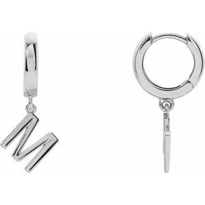 14K White Gold Initial M Hinged Huggie Earring