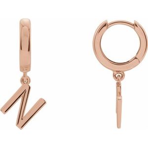 14K Rose Gold Initial N Hinged Huggie Earring