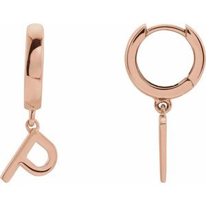 14K Rose Gold Initial P Hinged Huggie Earring