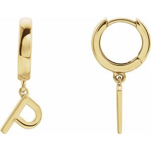 18K Yellow Gold Initial P Hinged Huggie Earring
