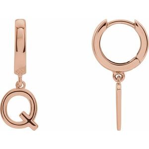 14K Rose Gold Initial Q Hinged Huggie Earring