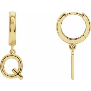 18K Yellow Gold Initial Q Hinged Huggie Earring