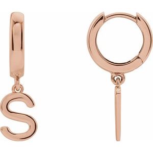 14K Rose Gold Initial S Hinged Huggie Earring