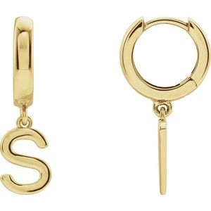 18K Yellow Gold Initial S Hinged Huggie Earring
