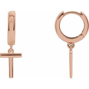 14K Rose Gold Initial T Hinged Huggie Earring